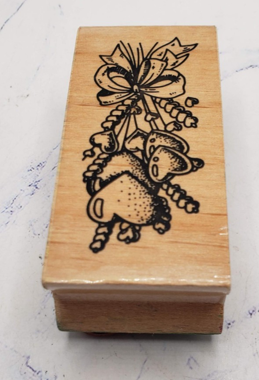 Holiday Celebration Bow With Hearts Vintage Wood Mounted Rubber Stamp WC-002